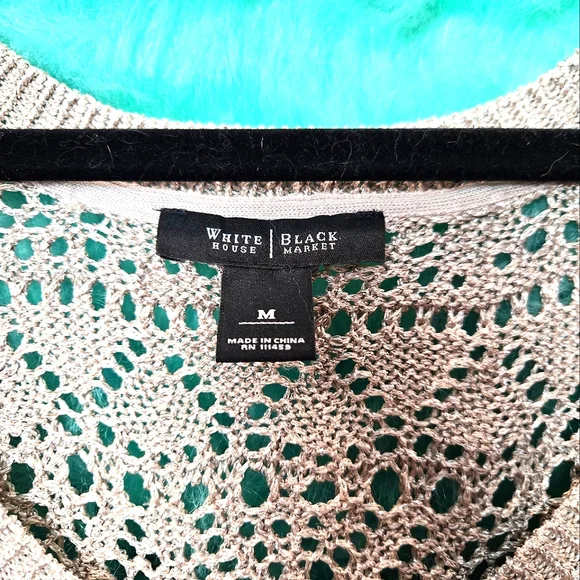 White House Black Market  Gold knit Crew Neck Long Sleeve Silver Shimmer Sweater - Picture 8 of 8